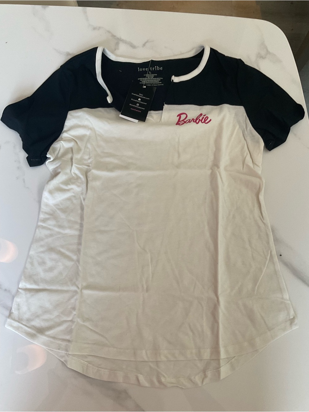 NWT Barbie Raglan Tee - White with Black Yoke